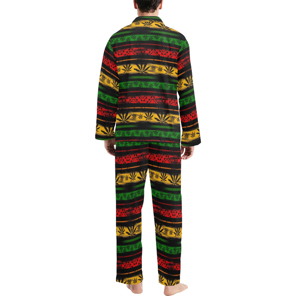 Canabis Marijuana Weed Pattern Print Design 04 Men's Long Pajama Set