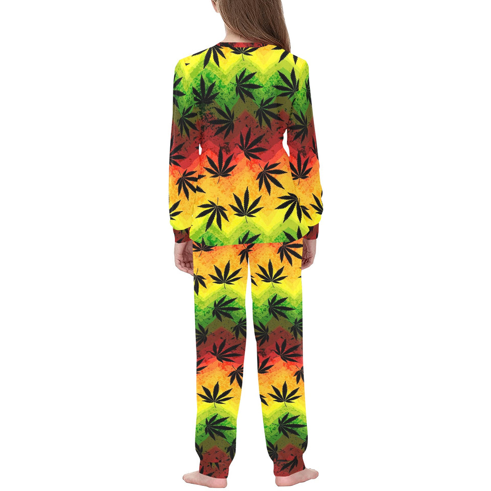 Canabis Marijuana Weed Pattern Print Design 03 Kids' Boys' Girls' All Over Print Pajama Set