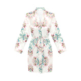 Square floral indian flower pattern Women's Long Sleeve Belted Night Robe
