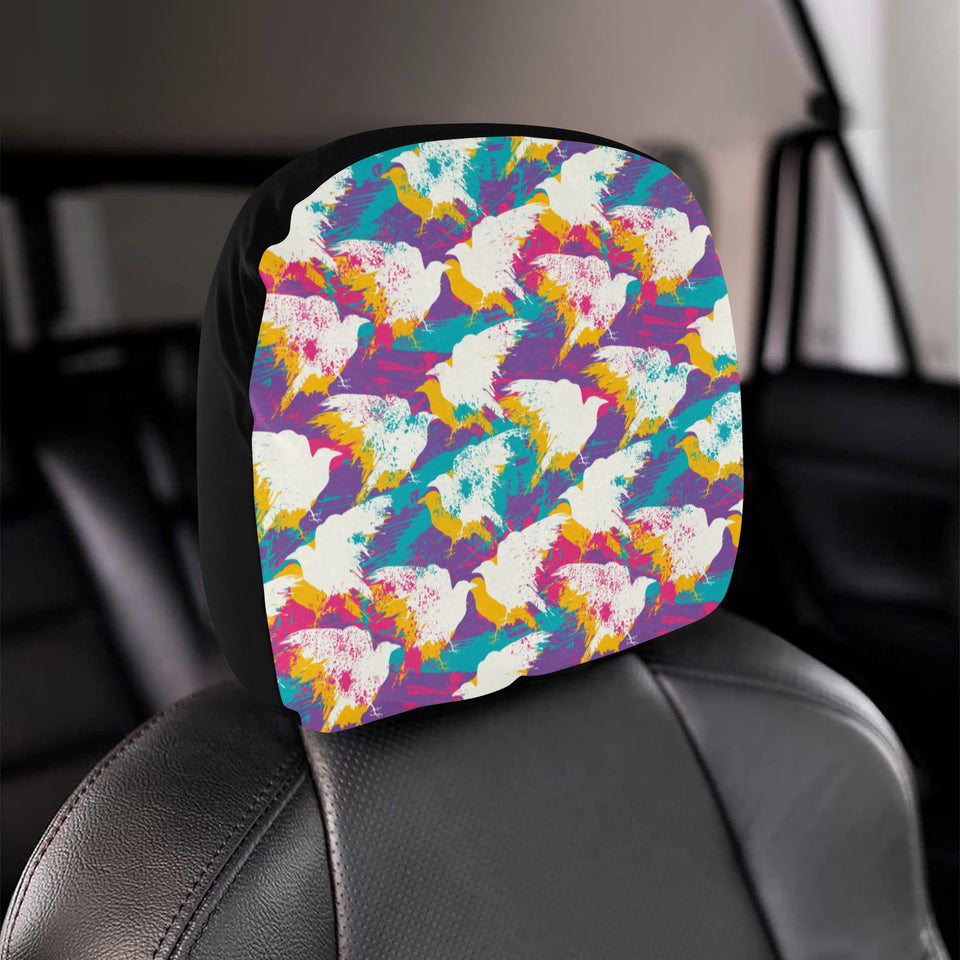 Colorful crow illustration pattern Car Headrest Cover