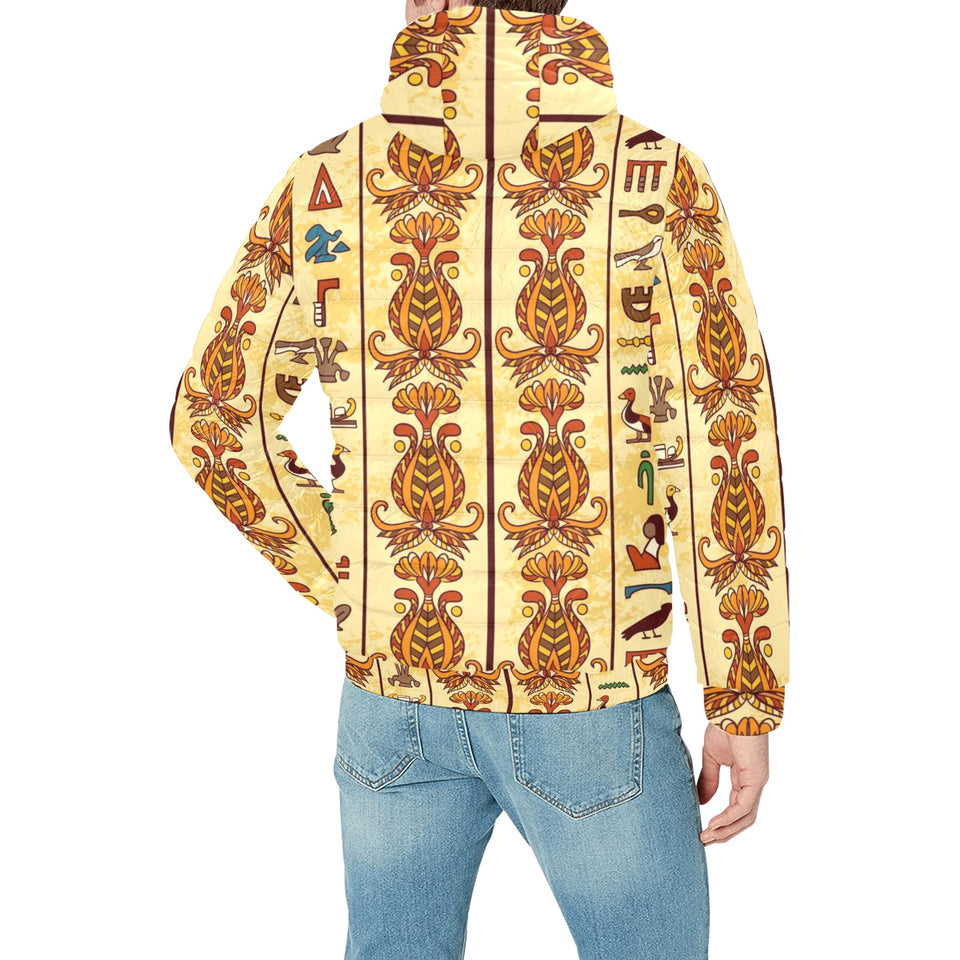 Egypt Hieroglyphics Pattern Print Design 04 Men's Padded Hooded Jacket