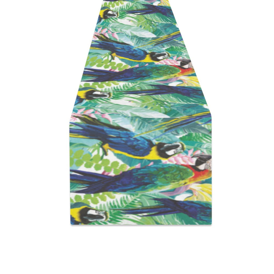 Colorful parrot exotic flower leaves Table Runner