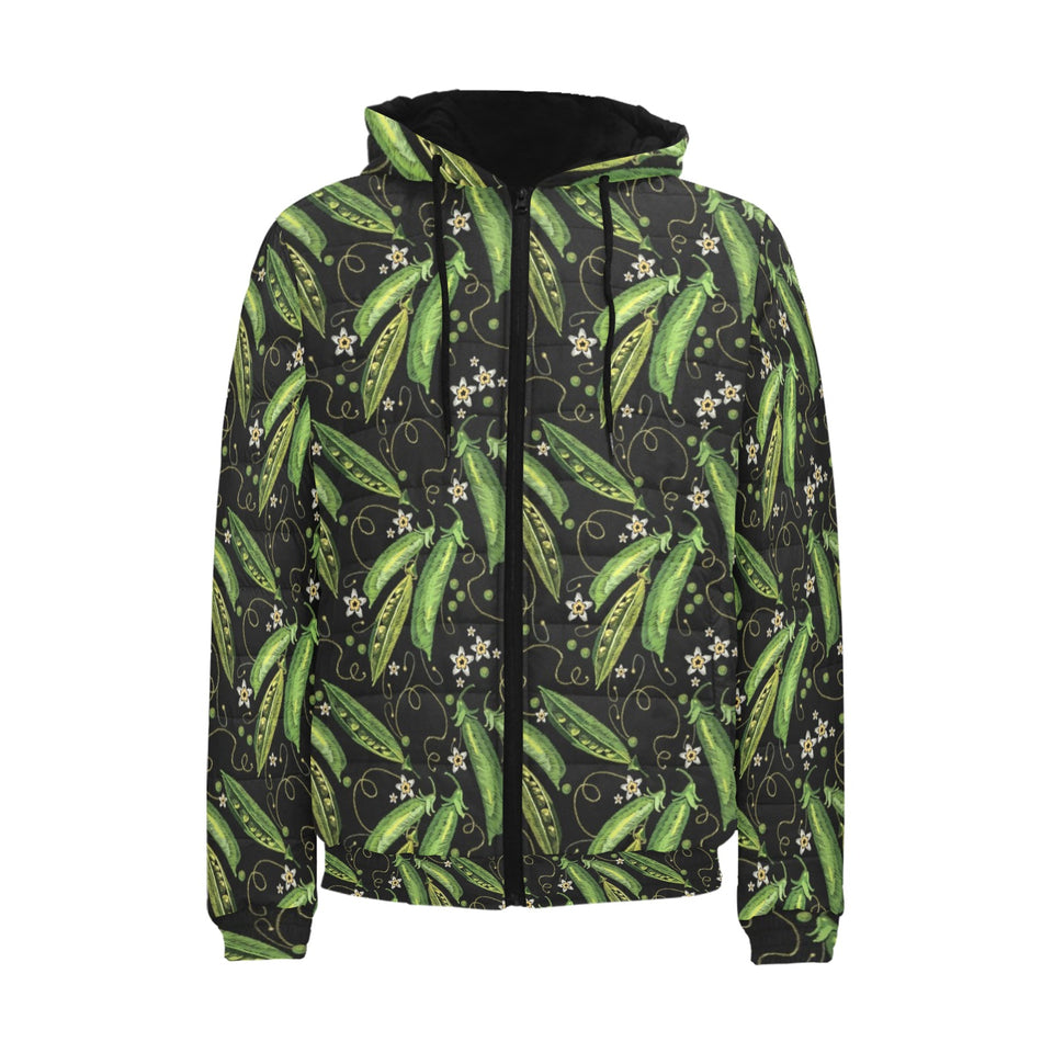 Green Peas Pattern Print Design 02 Men's Padded Hooded Jacket