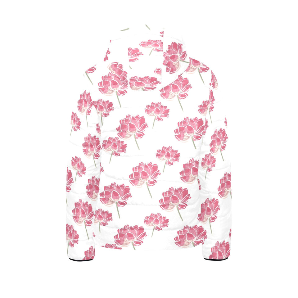 Pink lotus waterlily pattern Kids' Boys' Girls' Padded Hooded Jacket