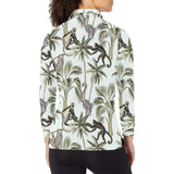 Monkey sloth lemur palm trees pattern Women's Long Sleeve Polo Shirt