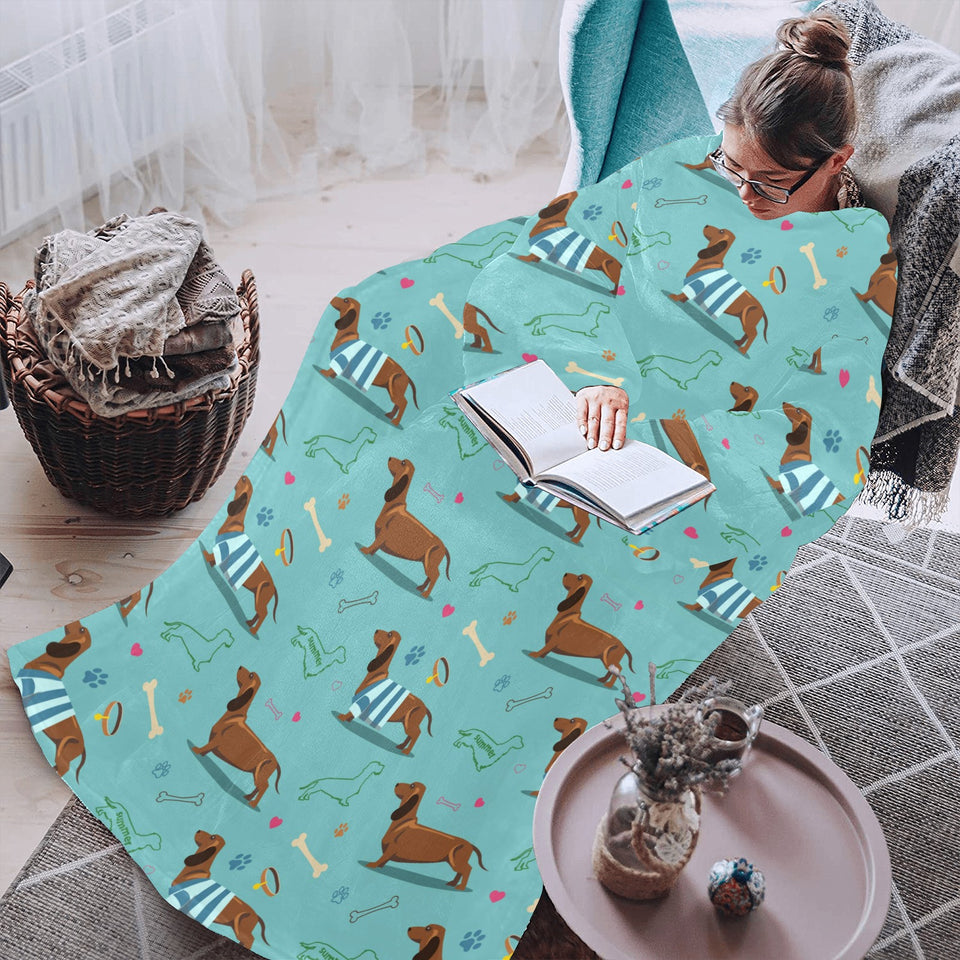 Dachshund decorative background Blanket Robe with Sleeves