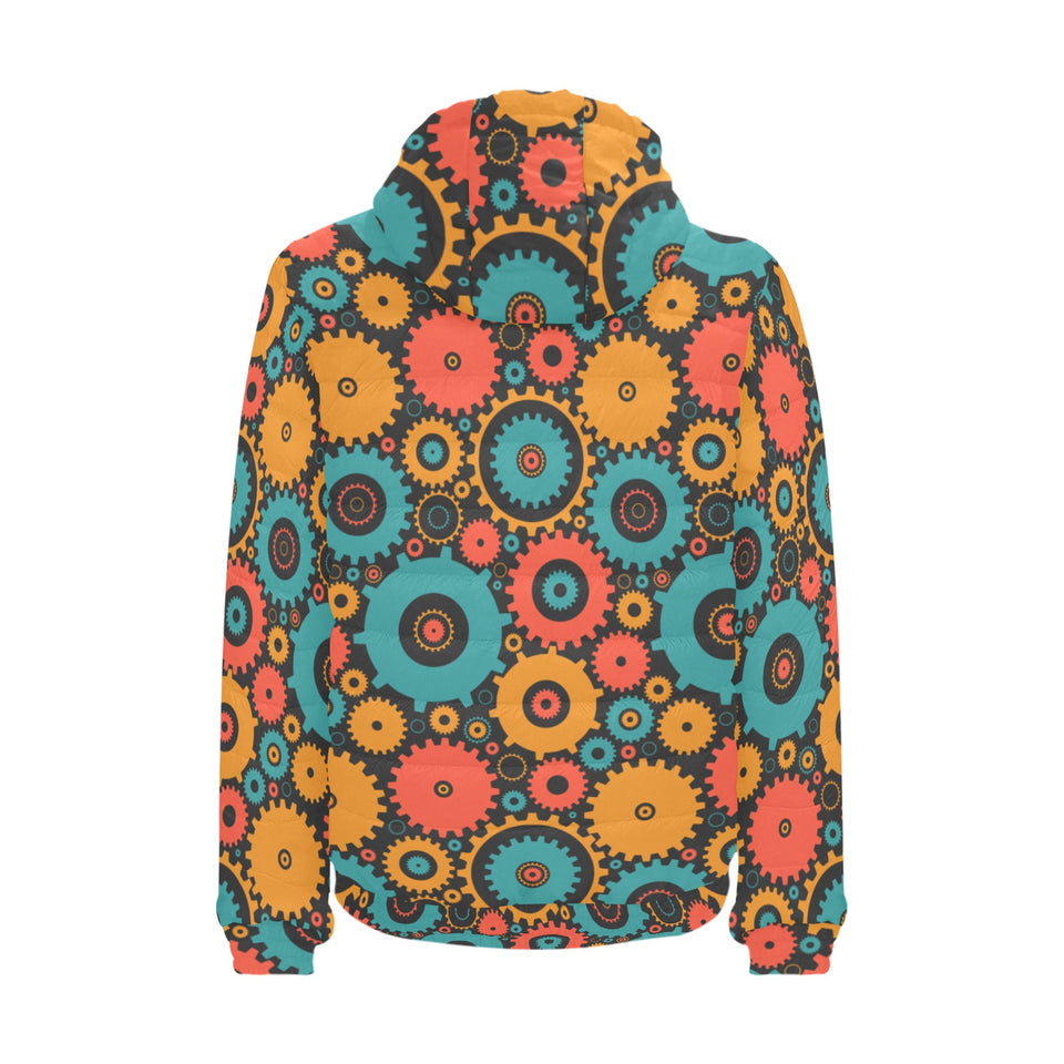 Gear Pattern Print Design 01 Men's Padded Hooded Jacket