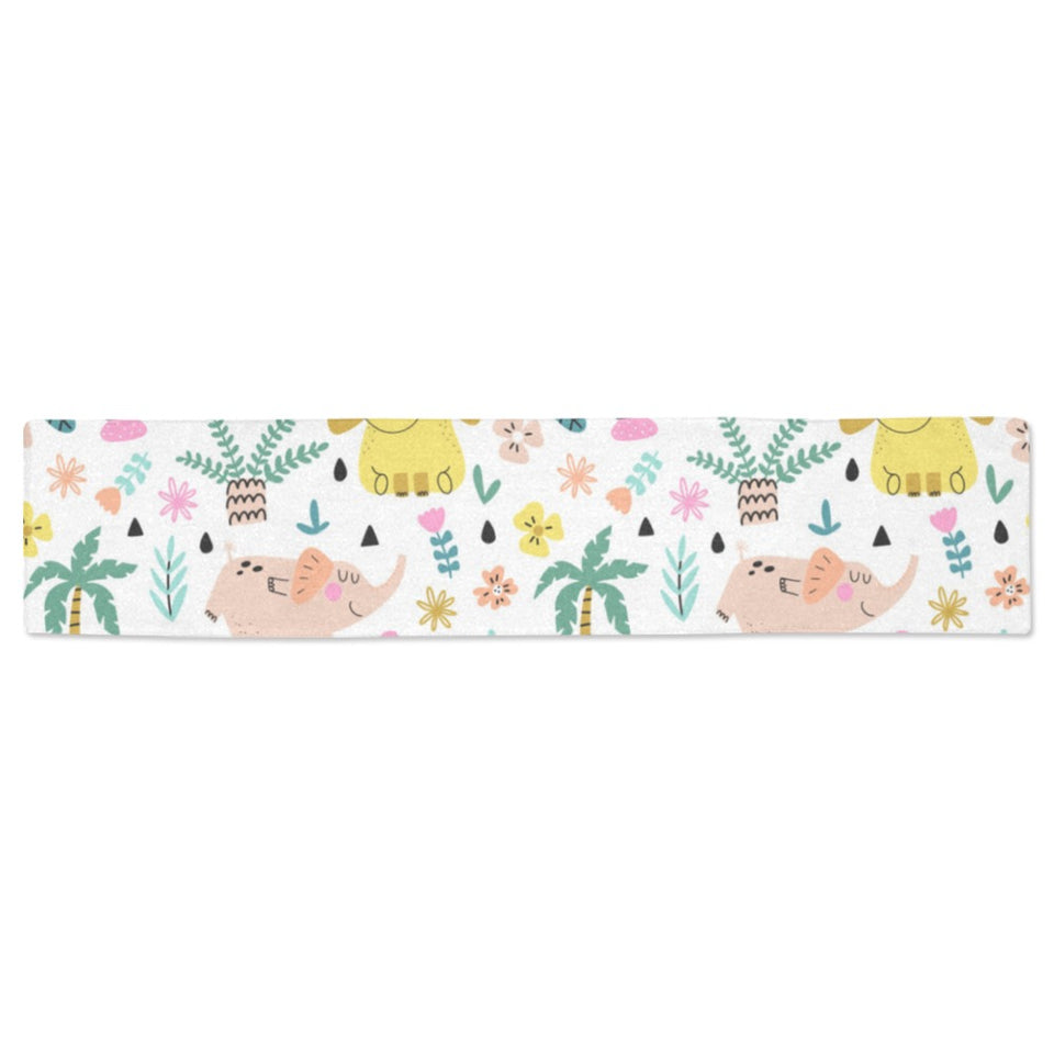 Cute elephants palm tree flower butterfly pattern Table Runner