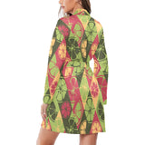 Cool Geometric lime pattern Women's Long Sleeve Belted Night Robe