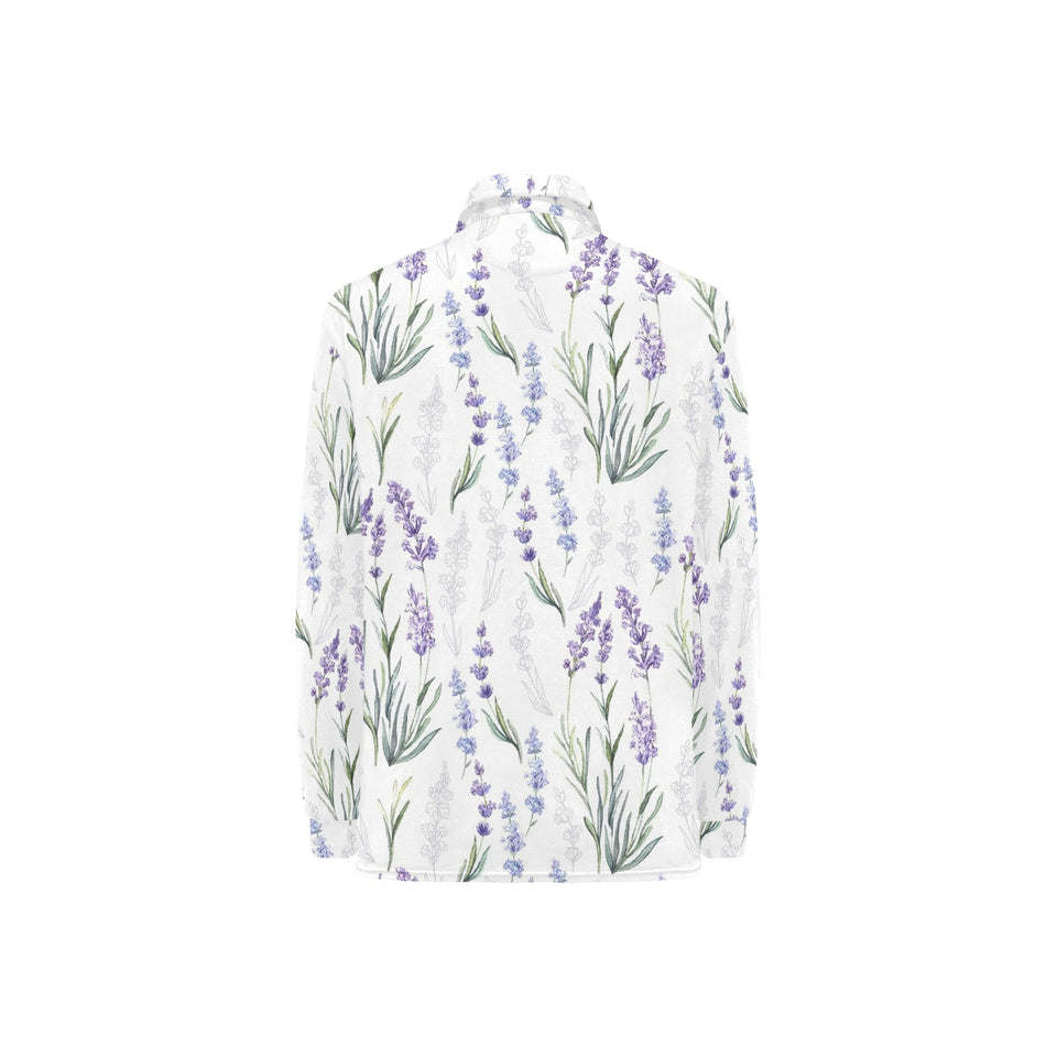 Hand painting Watercolor Lavender Women's Long Sleeve Polo Shirt