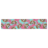 Beagle muzzles turquoise paint splashes pink patte Table Runner