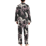 Japanese crane pink sakura pattern Men's Long Pajama Set