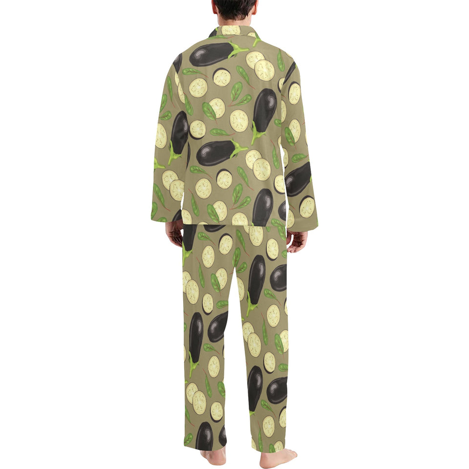 Eggplant Pattern Print Design 02 Men's Long Pajama Set