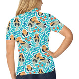 Cute sea otters fishe sea urchin pattern Women's All Over Print Polo Shirt