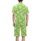 Broccoli pattern green background Men's V-Neck Short Pajama Set