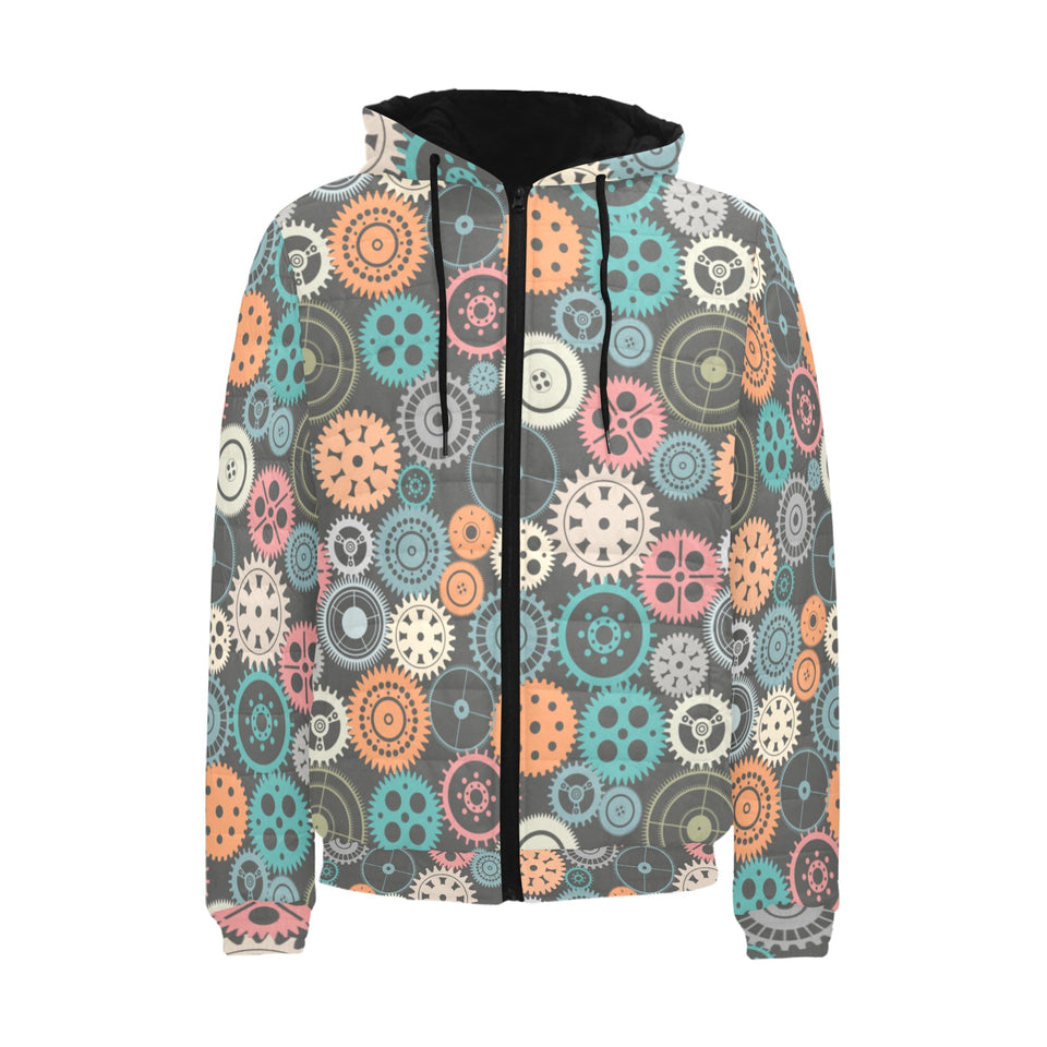 Gear Pattern Print Design 05 Men's Padded Hooded Jacket