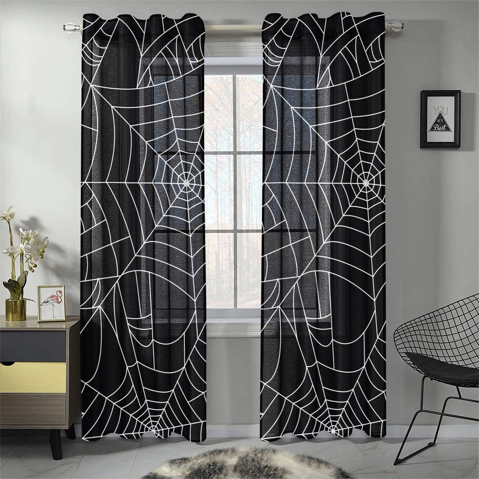 Spider web pattern Black background white cobweb Gauze Curtain