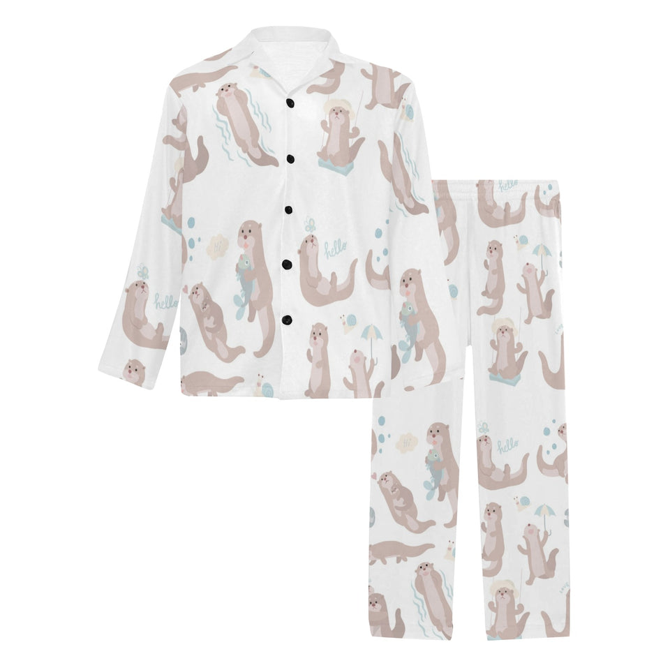 Cute sea otters pattern Men's Long Pajama Set