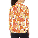 Orange yellow orchid flower pattern background Women's Long Sleeve Polo Shirt