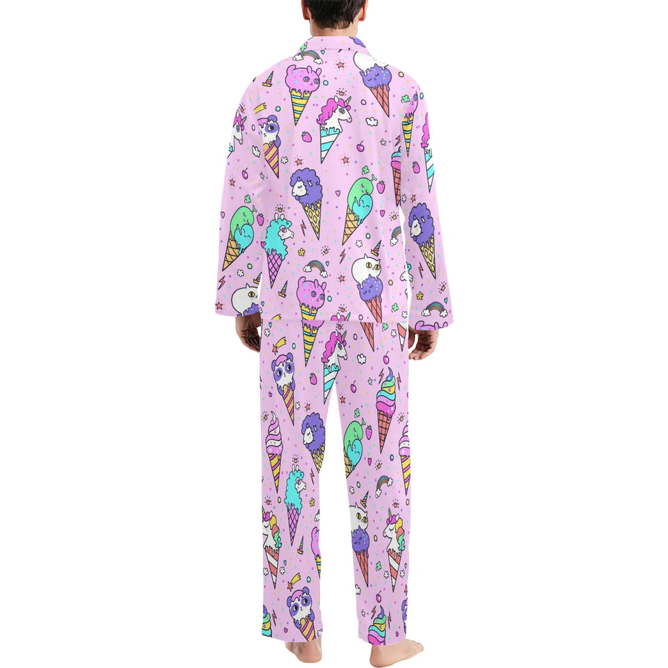 Cute ice cream cone animal pattern Men's Long Pajama Set