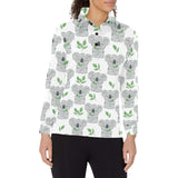 Hand drawn Koala leaves pattern Women's Long Sleeve Polo Shirt