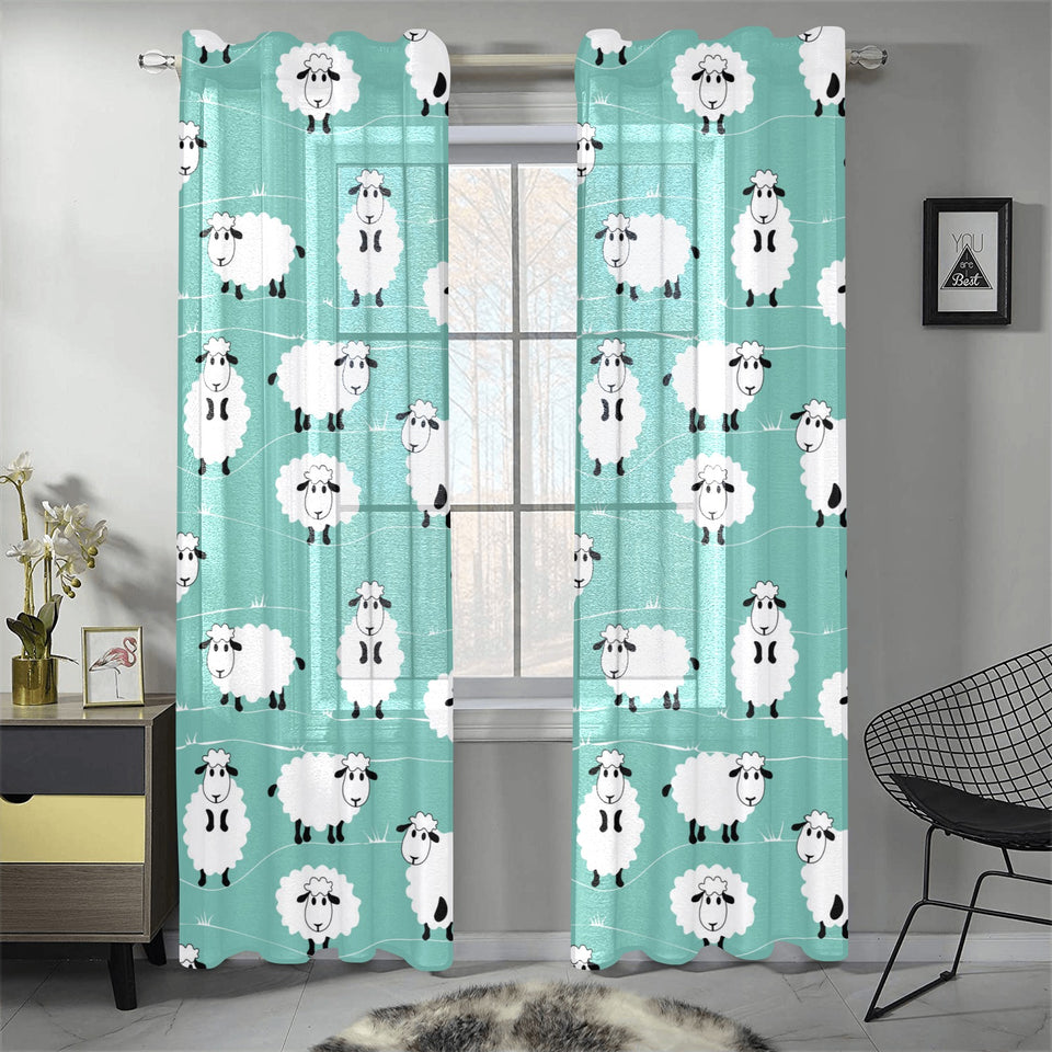 Cute sheep green background Gauze Curtain