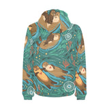 cute brown sea otters ornamental seaweed corals gr Men's Padded Hooded Jacket