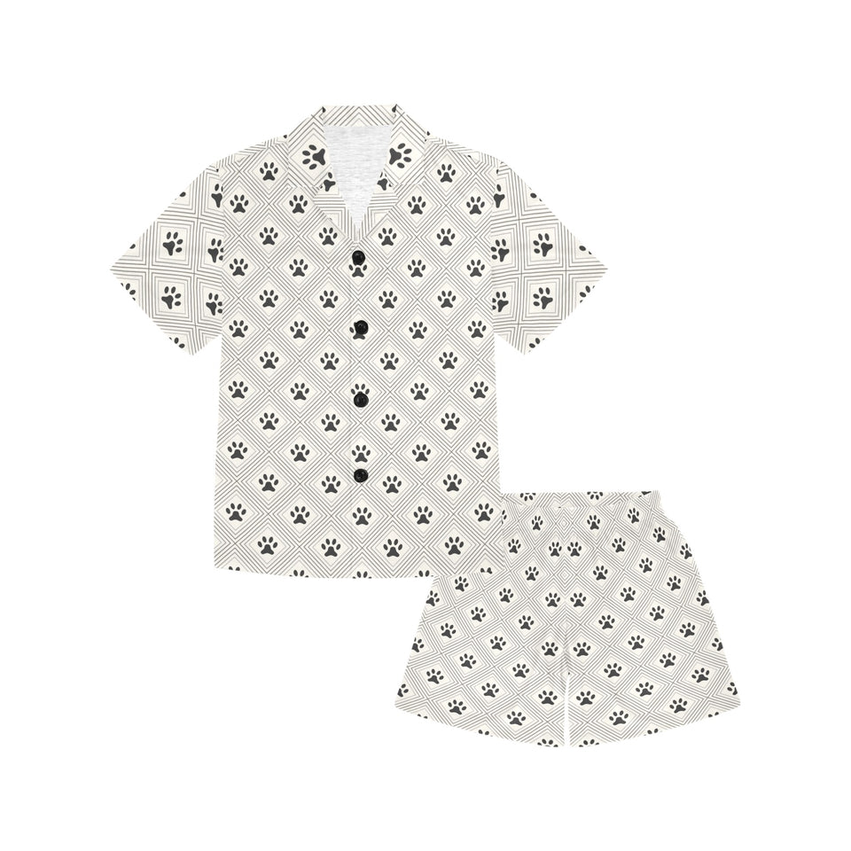 Dog Paws Pattern Print Design 03 Kids' Boys' Girls' V-Neck Short Pajama Set