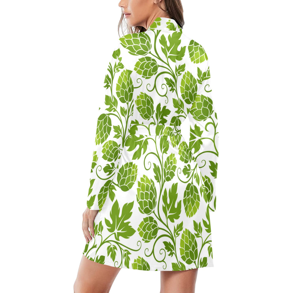 Hop design pattern Women's Long Sleeve Belted Night Robe