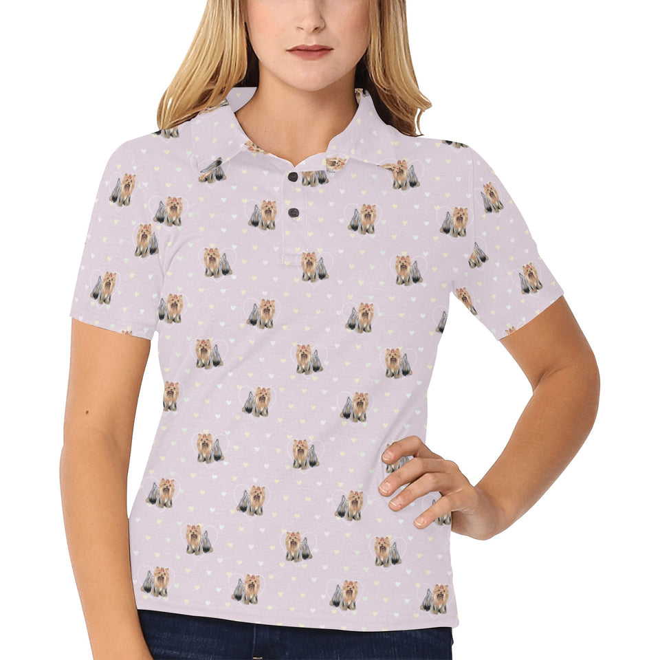 Yorkshire Terrier Pattern Print Design 02 Women's All Over Print Polo Shirt