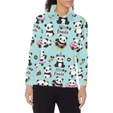 Cute baby panda pattern Women's Long Sleeve Polo Shirt