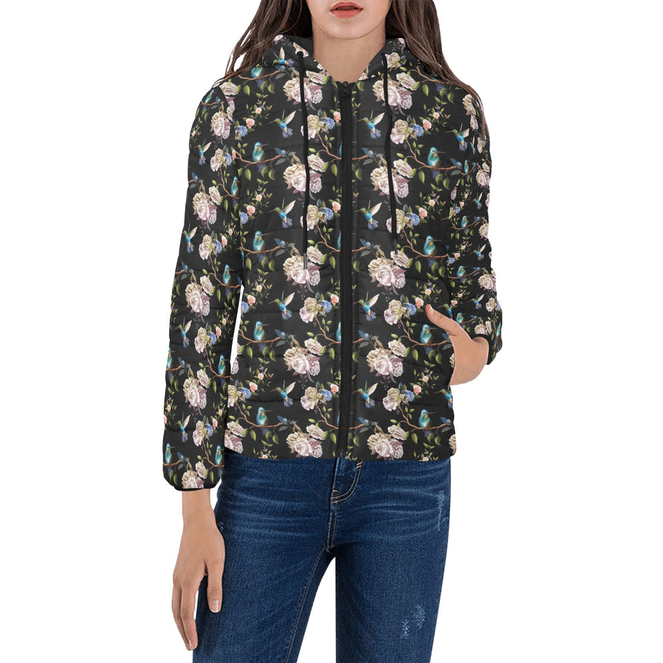 Hummingbird Pattern Print Design 03 Women's Padded Hooded Jacket