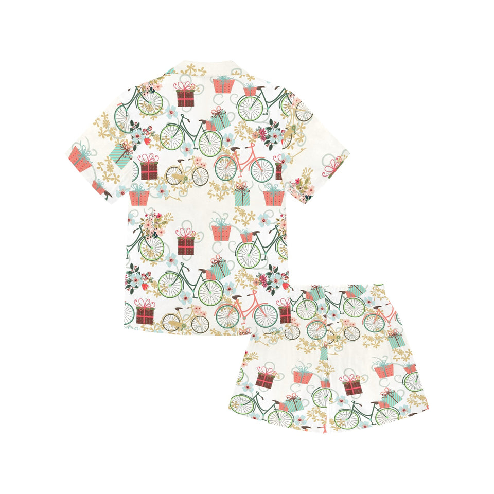 Bicycle Pattern Print Design 05 Kids' Boys' Girls' V-Neck Short Pajama Set