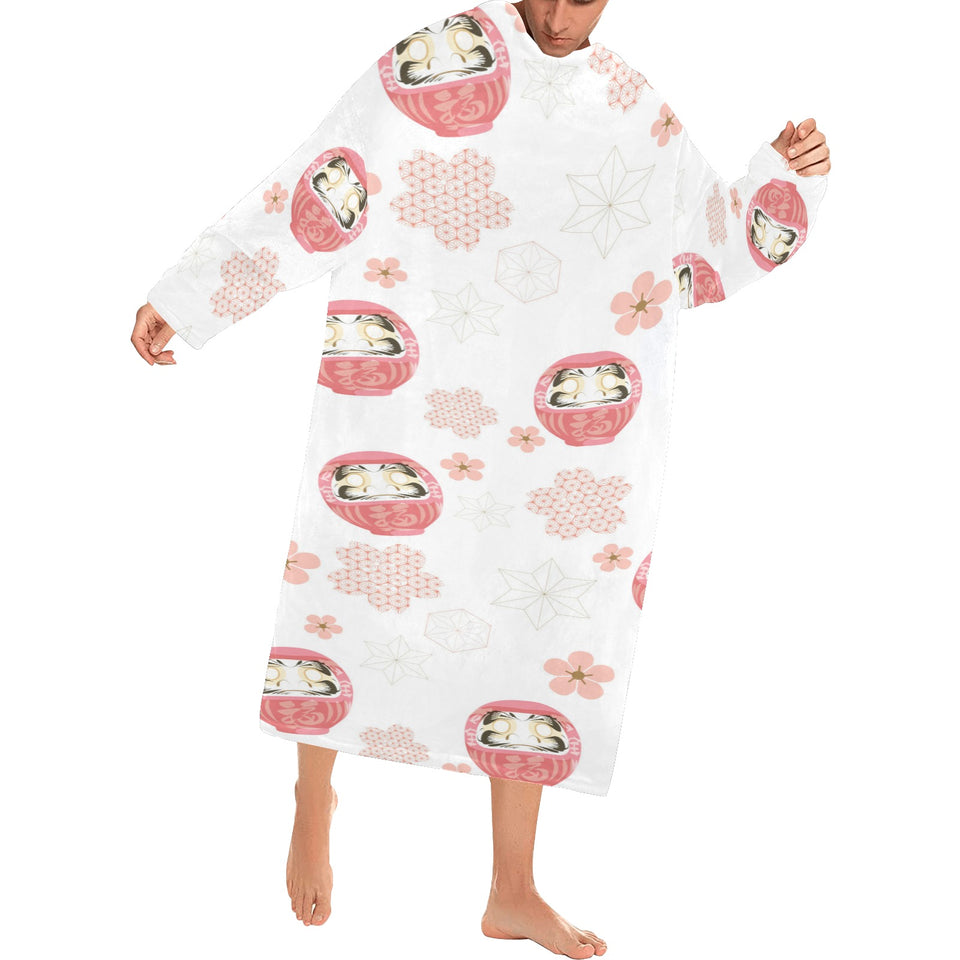 Daruma japanese wooden doll cherry blossom flower Blanket Robe with Sleeves