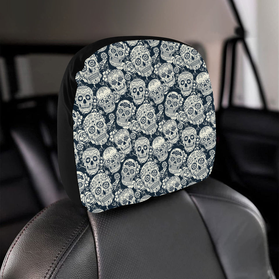 Sugar skull black white pattern Car Headrest Cover