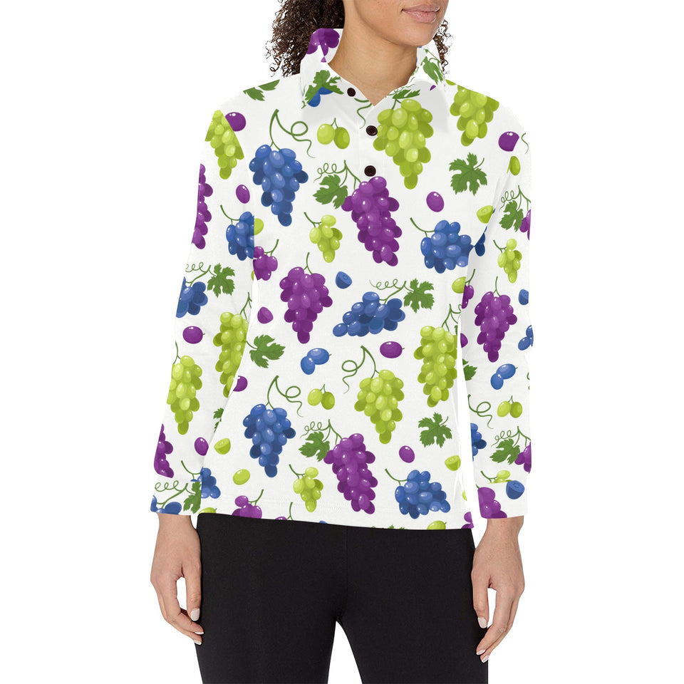 Grape pattern Women's Long Sleeve Polo Shirt