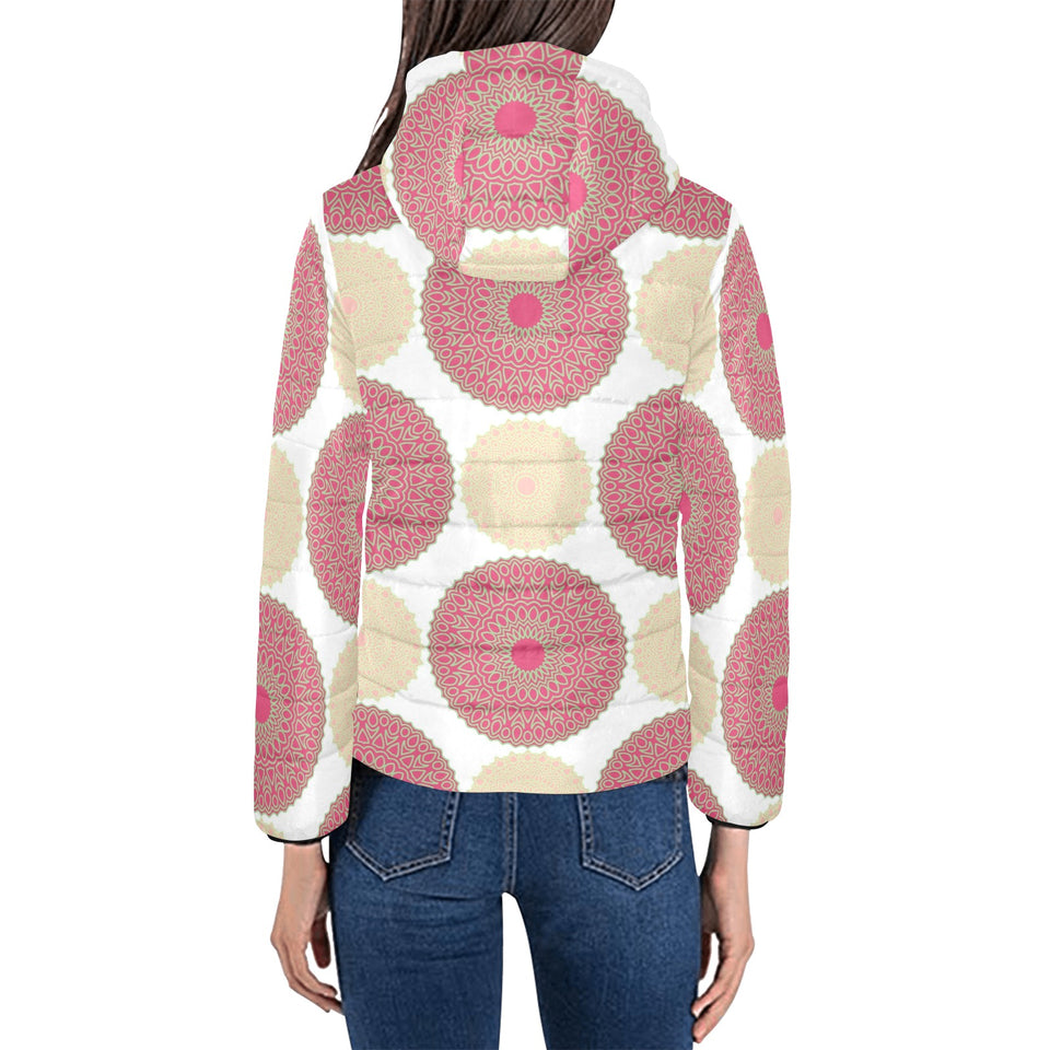 Circle indian pattern Women's Padded Hooded Jacket