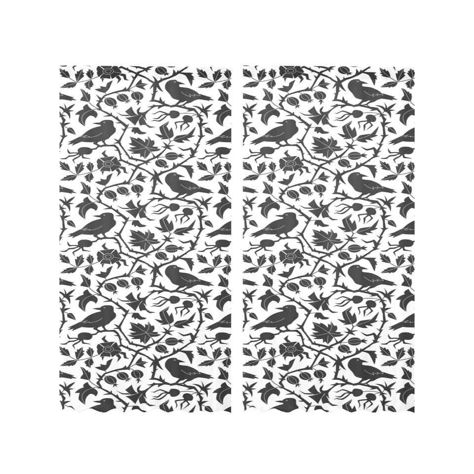 Crow dark floral pattern Gauze Curtain