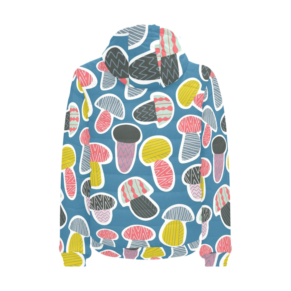 Colorful mushroom design pattern Men's Padded Hooded Jacket