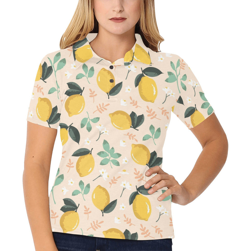 lemon flower leave pattern Women's All Over Print Polo Shirt