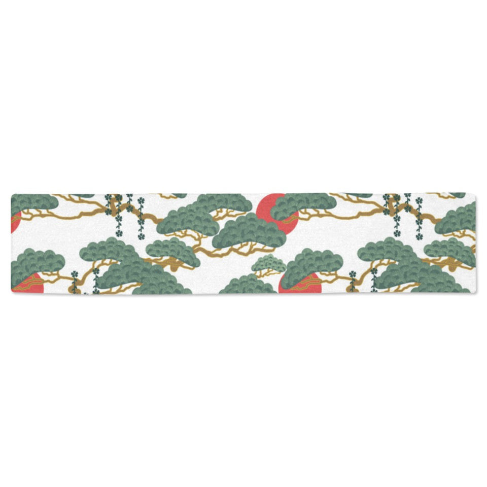 Bonsai red sun japanese pattern Table Runner