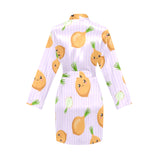 cute onions smiling faces purple background Women's Long Sleeve Belted Night Robe