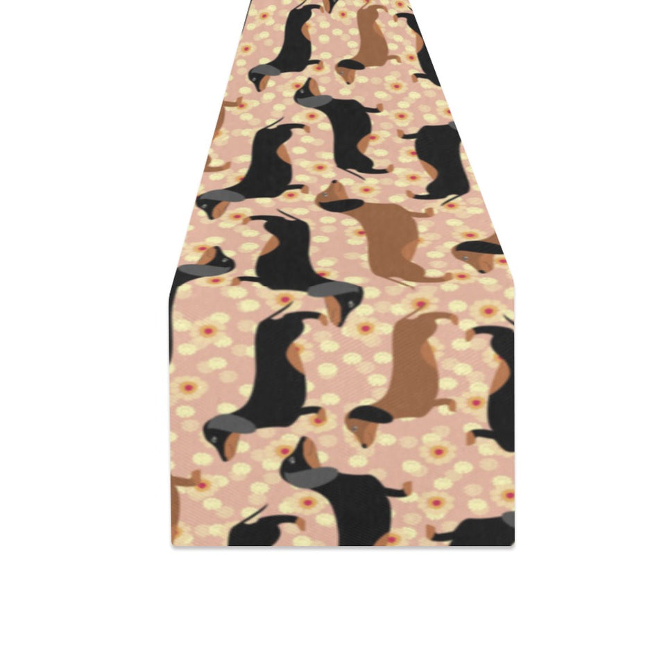 Dachshund floral background Table Runner
