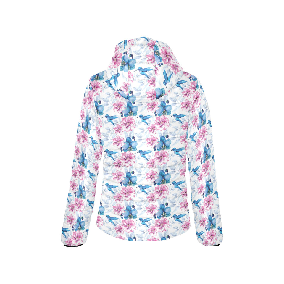 Hummingbird Pattern Print Design 02 Women's Padded Hooded Jacket