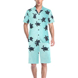 Sea turtle with blue ocean backgroud Men's V-Neck Short Pajama Set