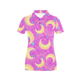 Moon pink rose background Women's All Over Print Polo Shirt