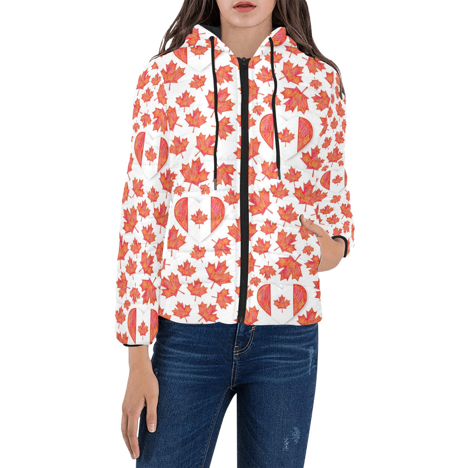 Canada Pattern Print Design 02 Women's Padded Hooded Jacket