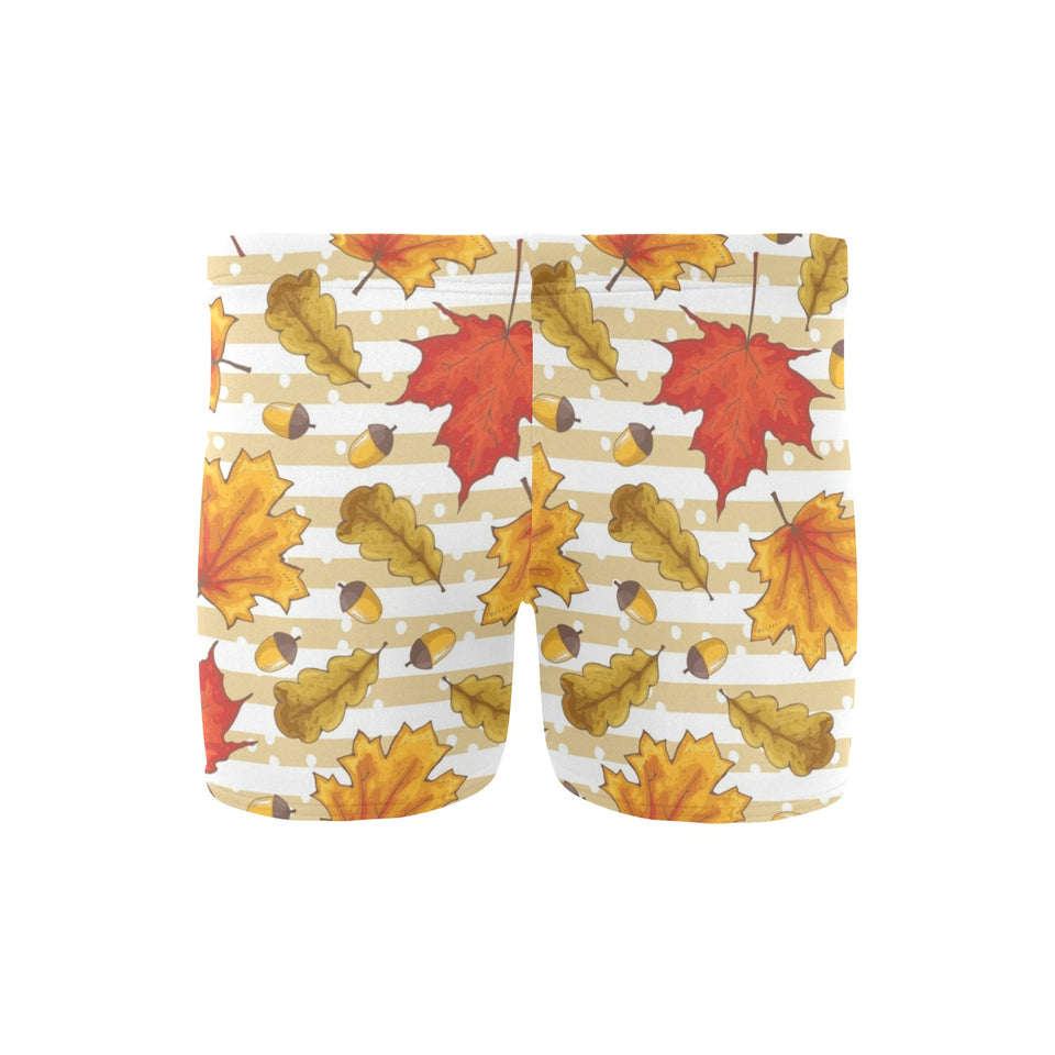Maple leaf oak leaf acorns beige striped backgroun Men's Swimming Trunks