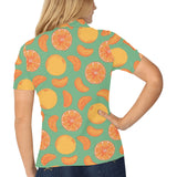 orange fruit pattern green background Women's All Over Print Polo Shirt