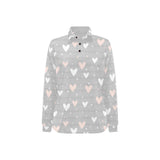 Heart pattern gray background Women's Long Sleeve Polo Shirt